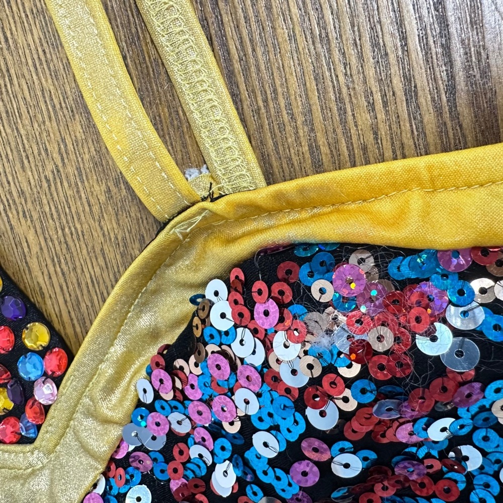 Glamour Costumes Dance Leotard Kids LC Colorful Sequin Fringe Halter T-Strap VTG - Picture 7 of 10